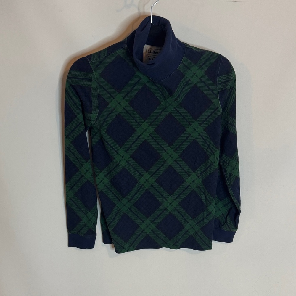 L.L. Bean Women’s Navy/Green Plaid Turtleneck Sweater